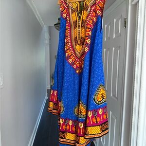 Vibrant Blue and Orange Dashiki Dress